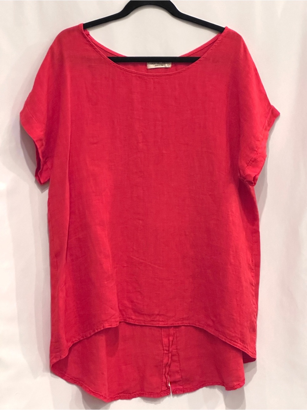 Terzo Millennio Made in Italy 100% Linen Tunic Top Size L Coral red